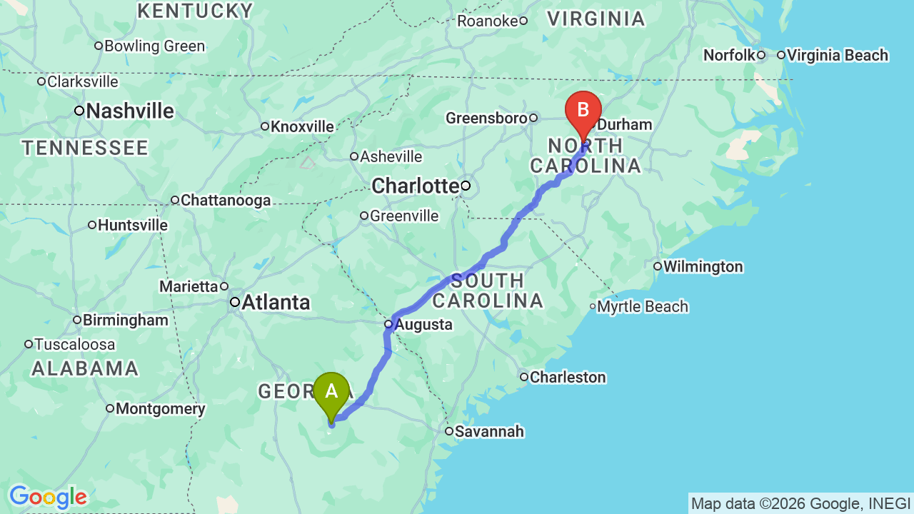 Route map: Atlanta to North Carolina Car Shipping: Professional Relocation Guide