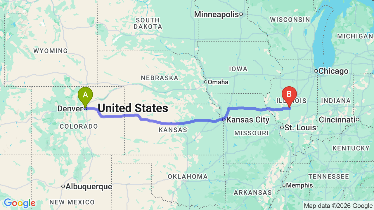 Route map: Colorado to Illinois Car Shipping: Complete Relocation Guide