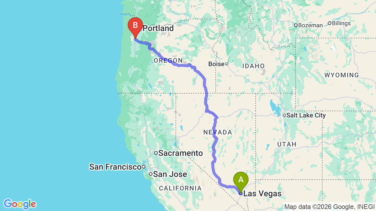 Route map: Las Vegas to Oregon Car Shipping | Expert Relocation Transport