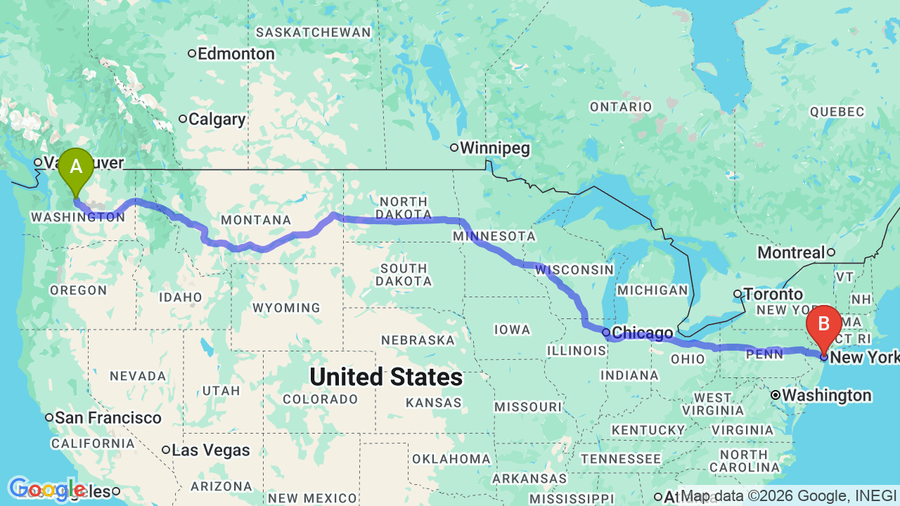 Route map: Washington to New York Car Shipping: Professional Transport for Your Career Relocation