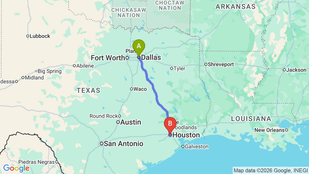 Route map: Dallas to Houston Car Shipping: Seamless Relocation Solutions