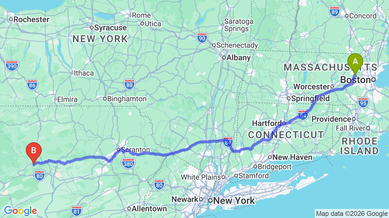 Route map: Massachusetts to Pennsylvania Car Shipping: Relocate with Confidence