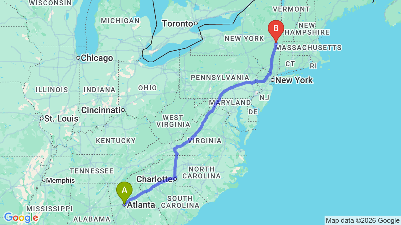 Route map: Georgia to New York Car Shipping | Professional Auto Transport