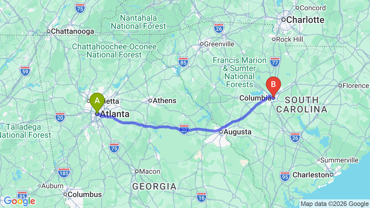 Route map: Georgia to South Carolina Car Shipping: Reliable Relocation Services