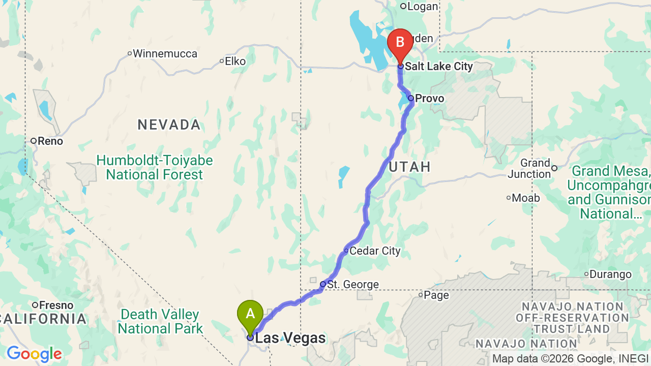 Route map: Las Vegas to Utah Car Shipping: Complete Relocator’s Guide