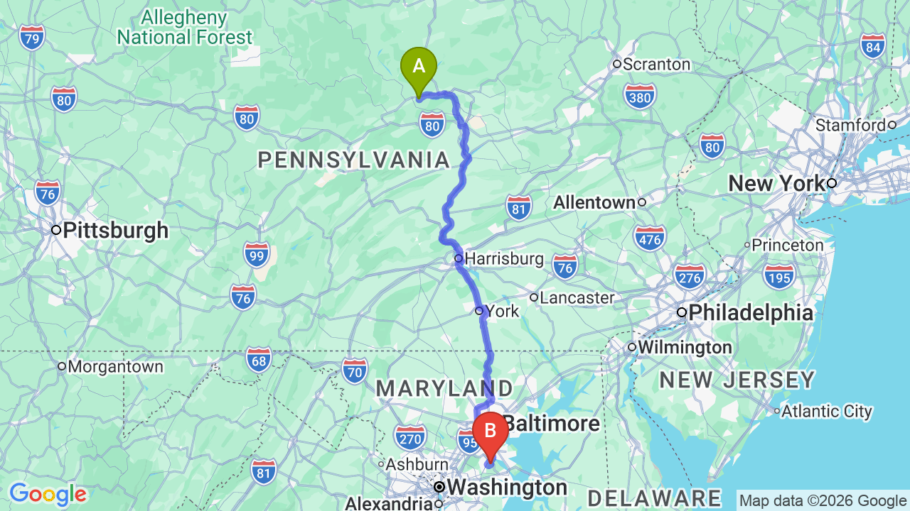 Route map: Philadelphia to Maryland Car Shipping: Fast Mid-Atlantic Vehicle Transport