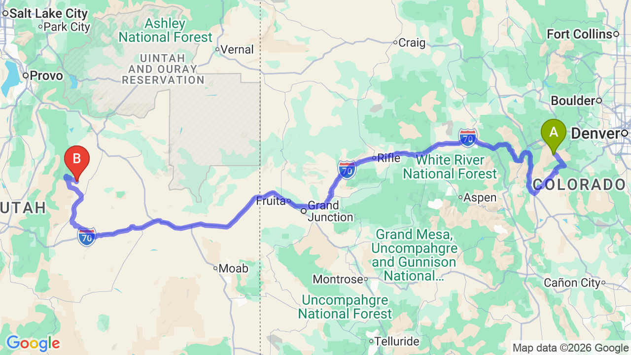 Route map: Denver to Utah Car Shipping: Professional Vehicle Transport for Your Relocation