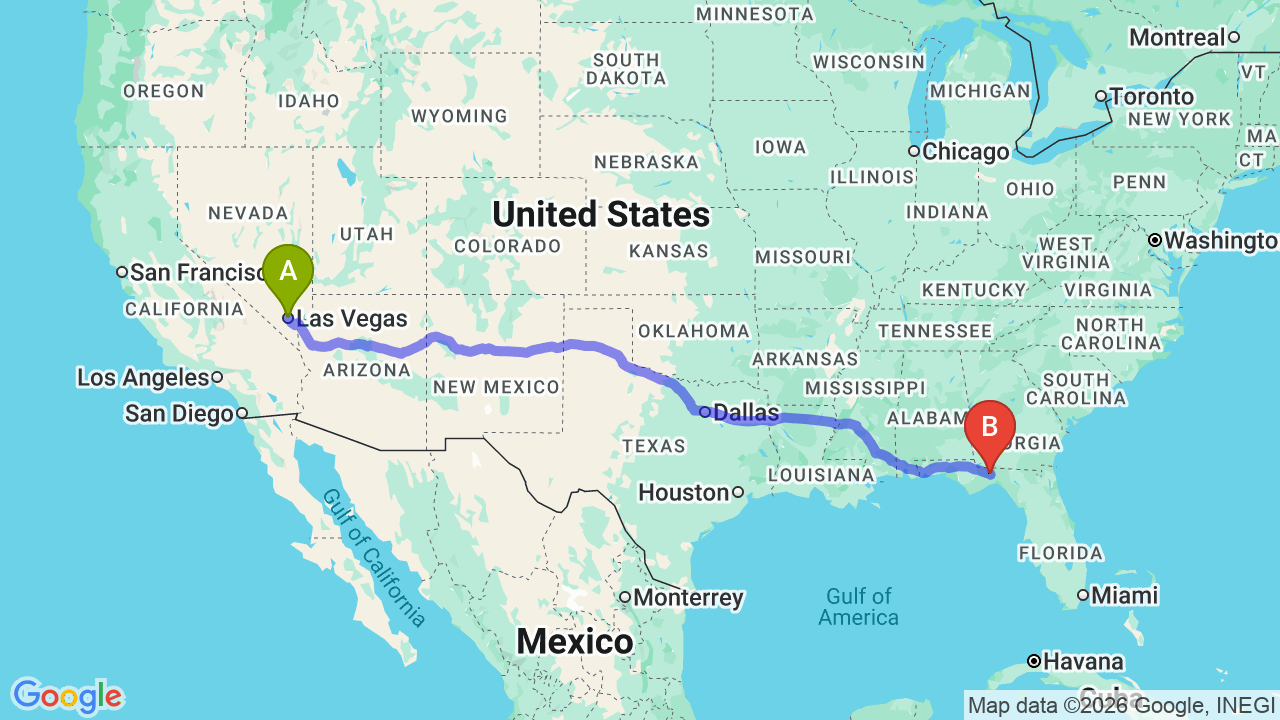 Route map: Nevada to Florida Car Shipping: Reliable Solutions for Your Relocation