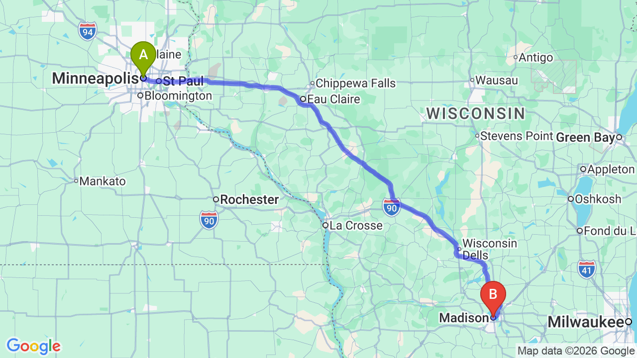 Route map: Minnesota to Wisconsin Car Shipping: Seamless Relocation Guide