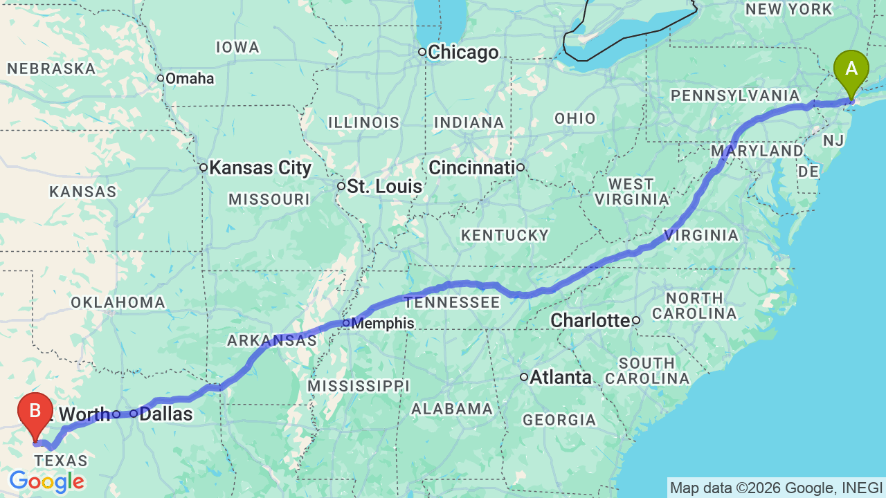 Route map: Efficient New York to Texas Car Shipping for Your Career Relocation