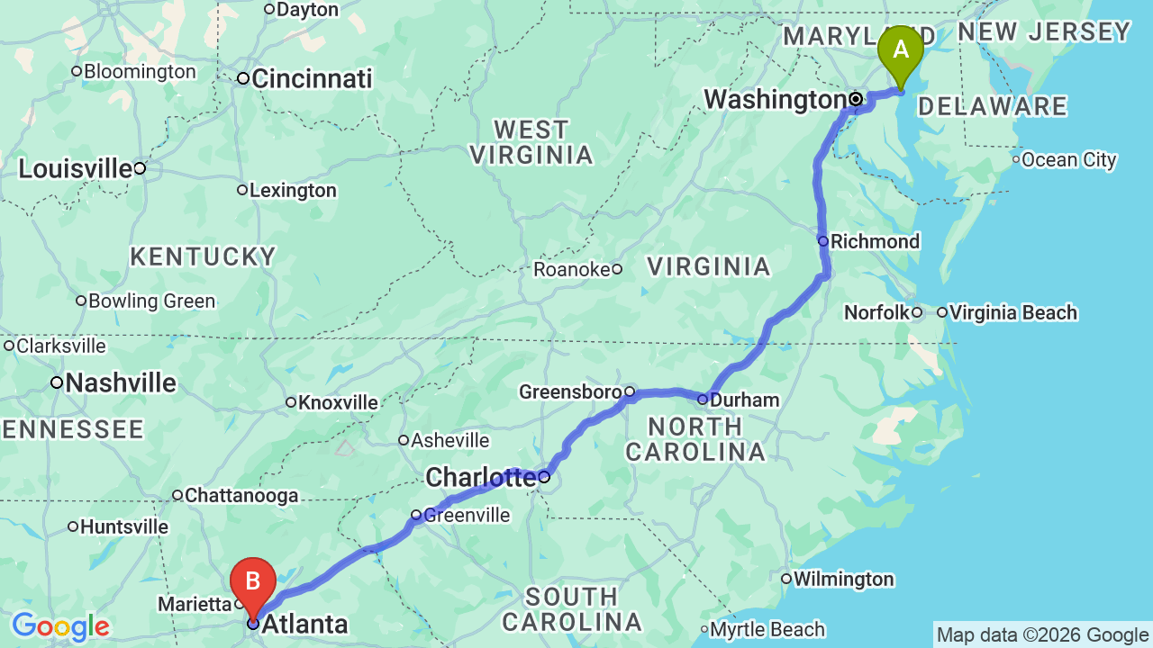 Route map: Maryland to Georgia Car Shipping: Reliable Solutions for Your Next Move
