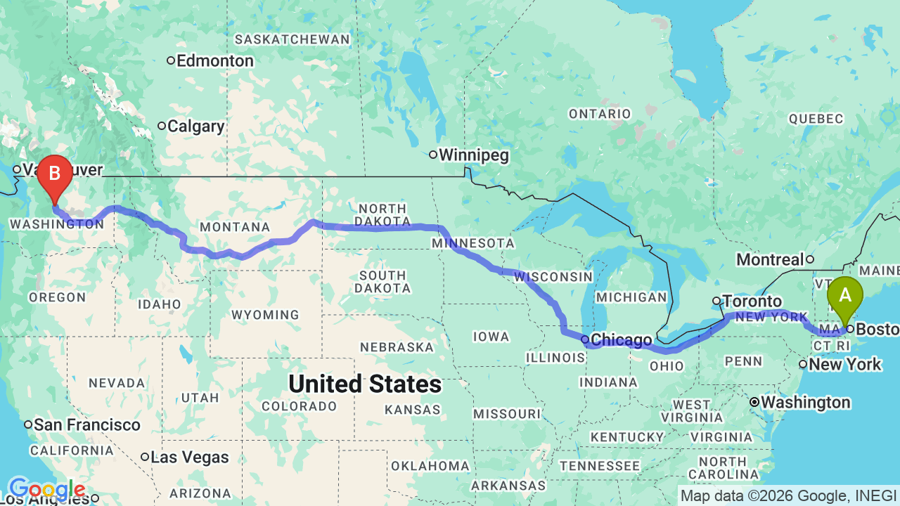 Route map: Massachusetts to Washington Car Shipping: The Complete Relocator’s Guide
