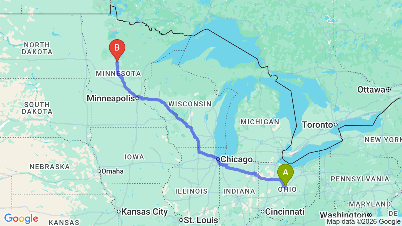 Route map: Ohio to Minnesota Car Shipping: Complete Relocation Guide
