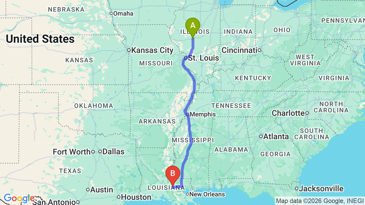 Route map: Illinois to Louisiana Car Shipping: Reliable Relocation for Your Vehicle