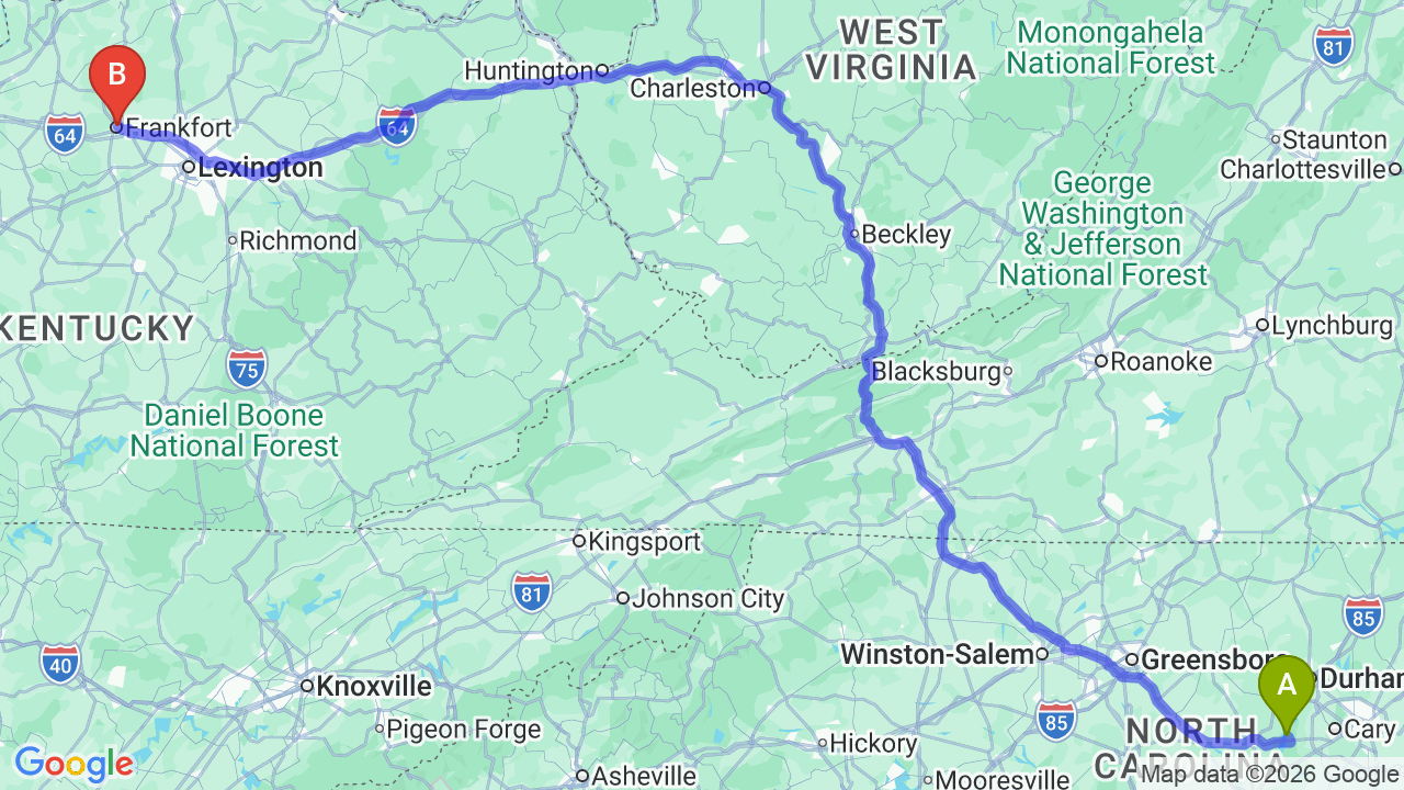 Route map: North Carolina to Kentucky Car Shipping: Reliable Relocation for Your Vehicle