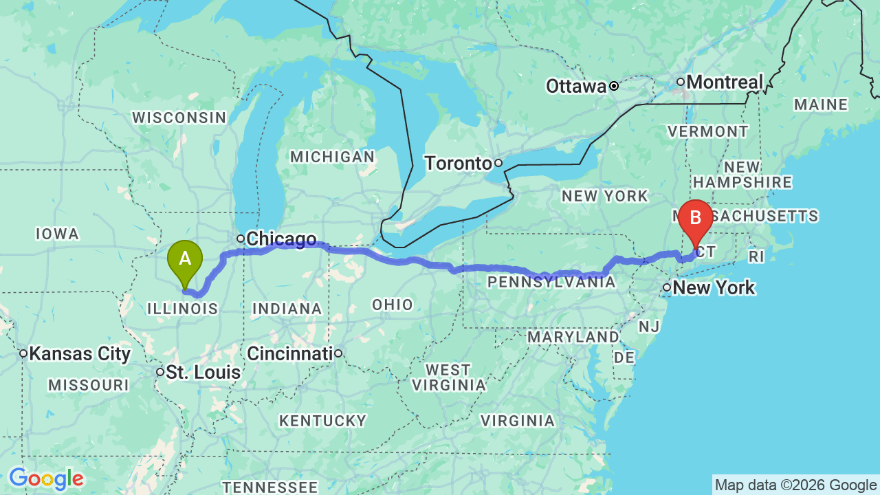 Route map: Illinois to Connecticut Car Shipping: A Professional Relocator’s Guide
