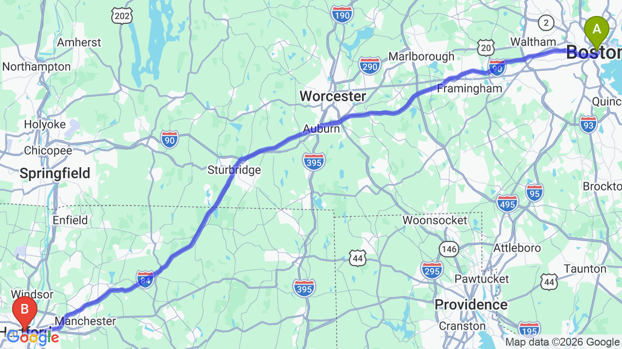 Route map: Boston to Connecticut Car Shipping: Professional Relocation Services