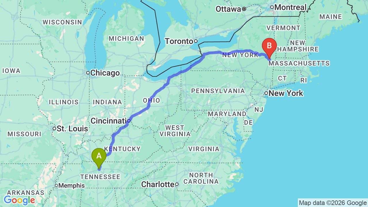 Route map: Tennessee to New York Car Shipping: Complete Guide