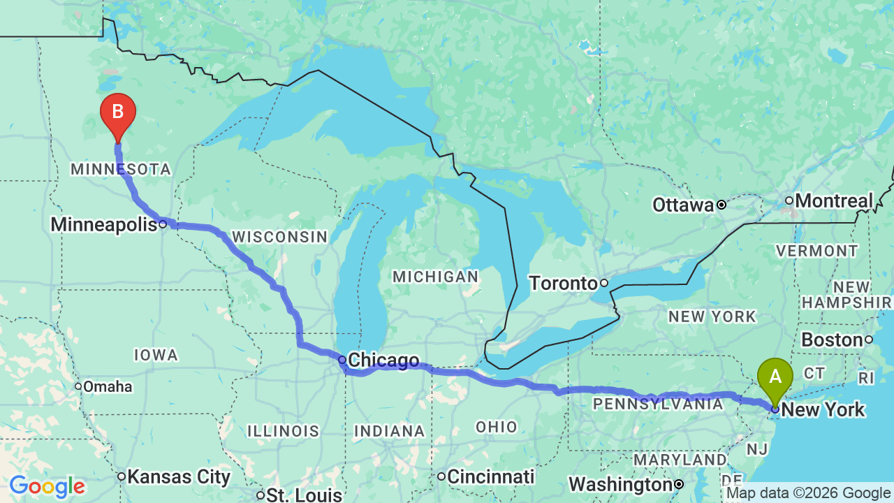 Route map: New York to Minnesota Car Shipping: Expert Auto Transport for Your Relocation