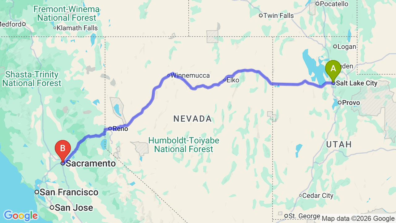 Route map: Utah to California Car Shipping: Your Complete Relocation Guide