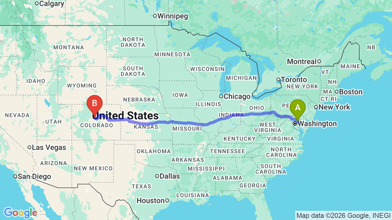 Route map: Maryland to Colorado Car Shipping: Professional Relocation Guide