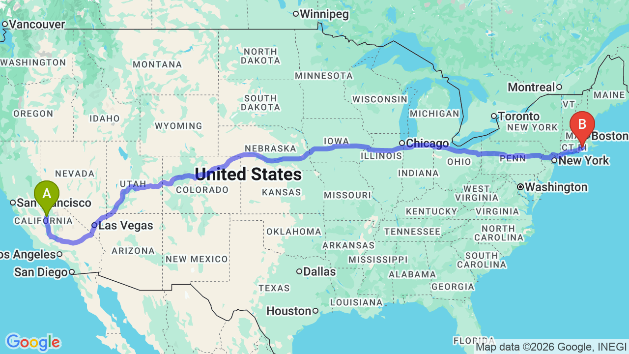 Route map: California to Rhode Island Car Shipping: Your Complete Relocation Guide