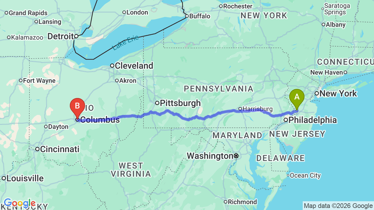 Route map: Coordinating Your Job Move with New Jersey to Ohio Car Shipping