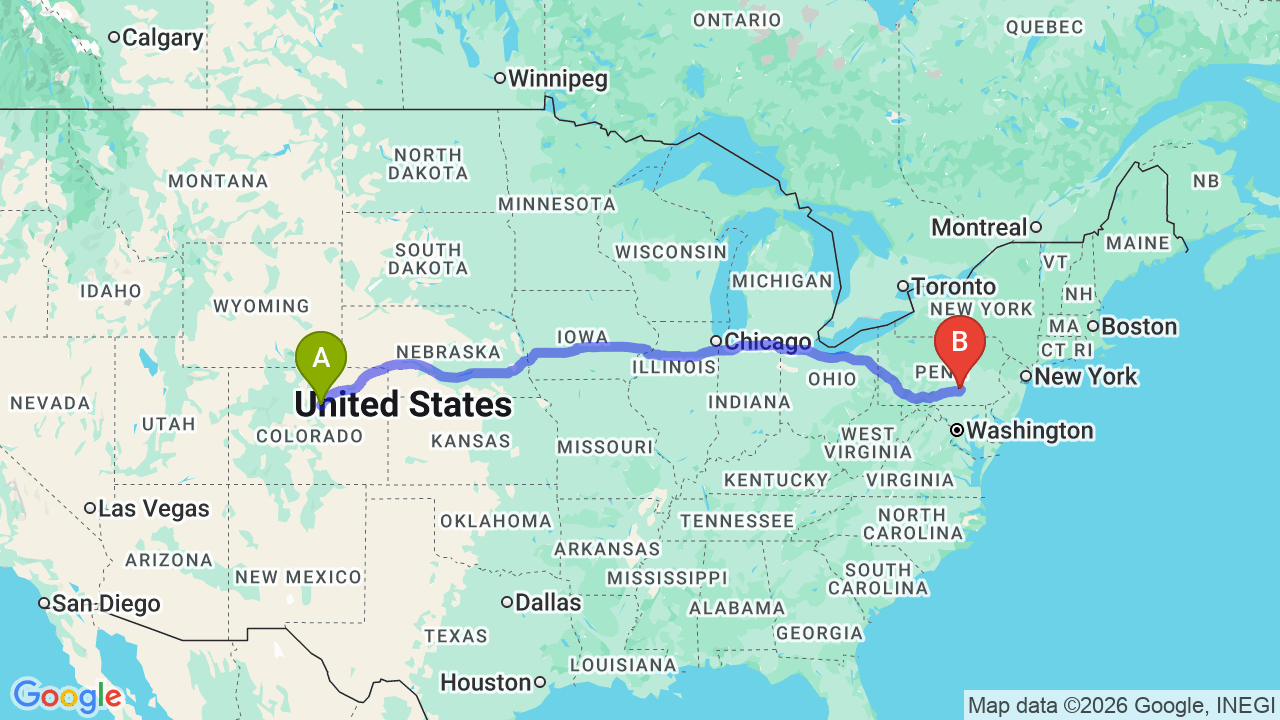 Route map: Colorado to Pennsylvania Car Shipping: The Complete Relocator’s Guide