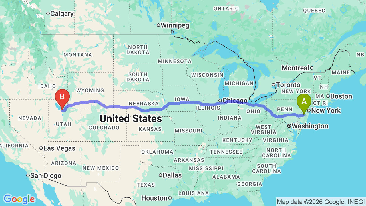 Route map: New Jersey to Utah Car Shipping: The Complete Relocator’s Guide