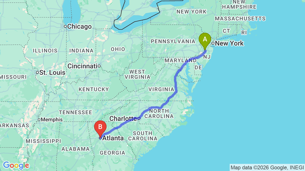 Route map: Efficient New Jersey to Georgia Car Shipping for Your Career Move