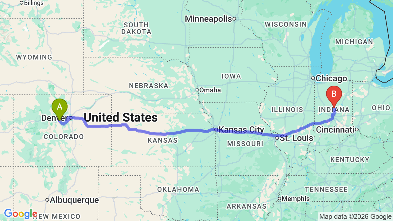 Route map: Colorado to Indiana Car Shipping: Reliable Solutions for Your Relocation