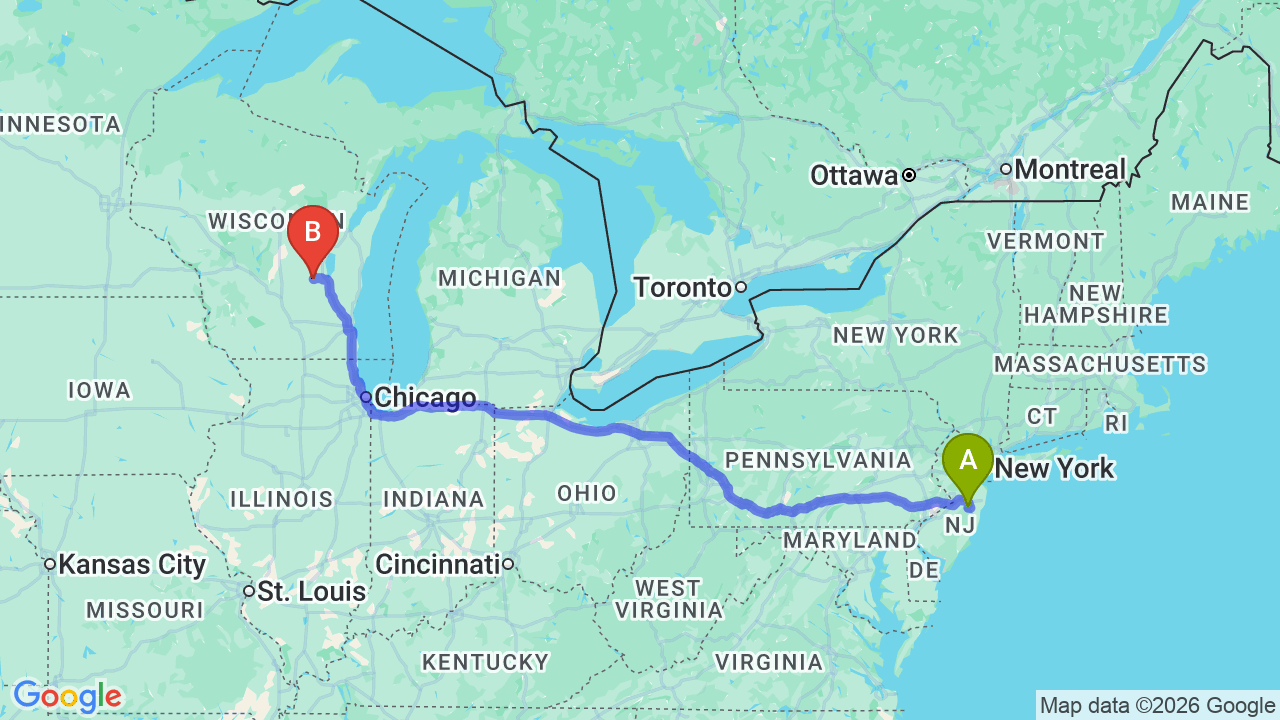 Route map: New Jersey to Wisconsin Car Shipping: Reliable Solutions for Your Out-of-State Move