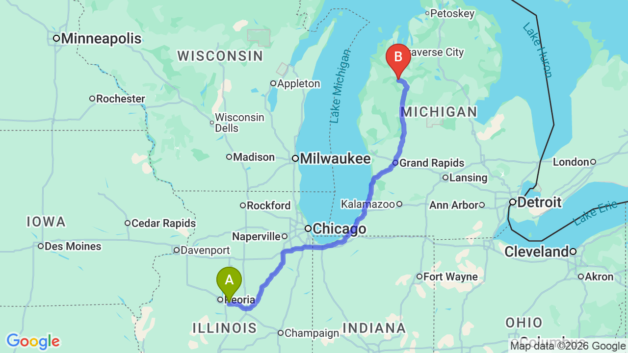 Route map: Illinois to Michigan Car Shipping: Complete Relocator Guide