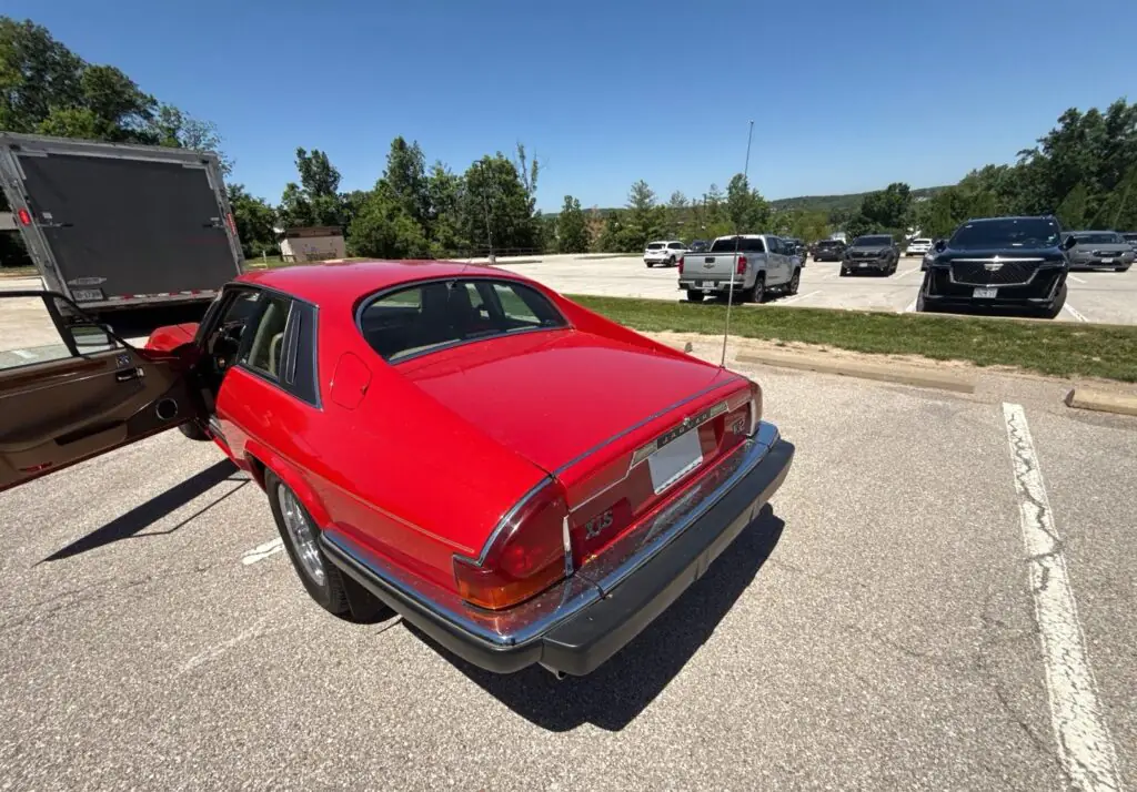 1989 Jaguar XJS with an enclosed trailer