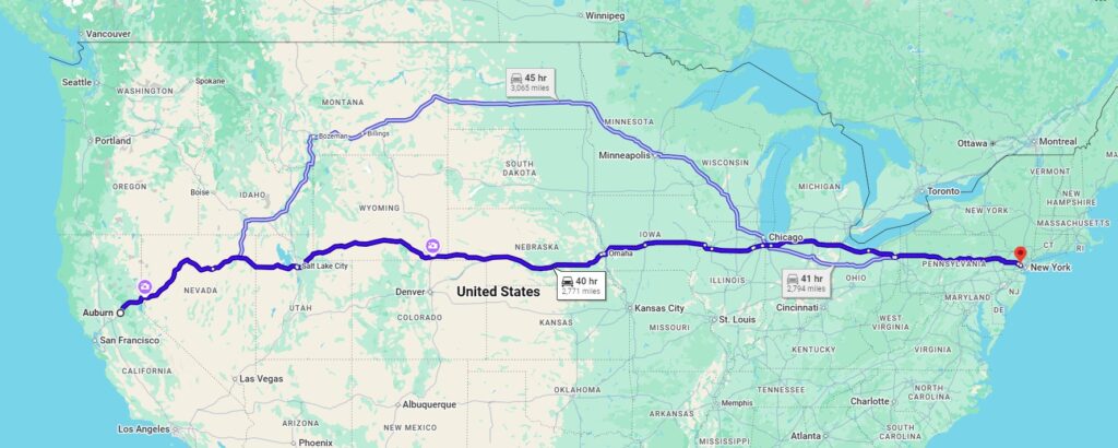 Auburn, CA, 95602 to West Orange, NJ, 07052