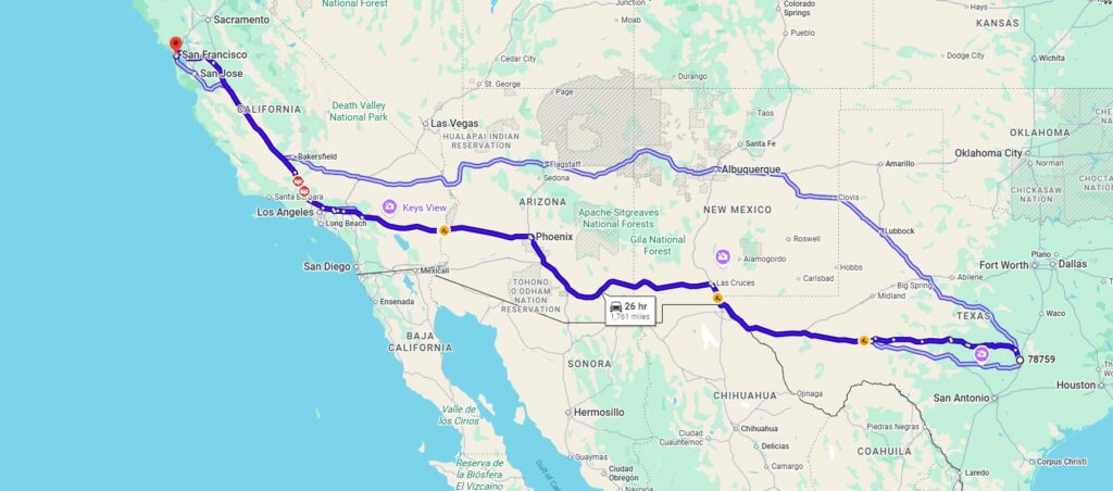 Austin, TX, 78759 to San Francisco, CA, 94131