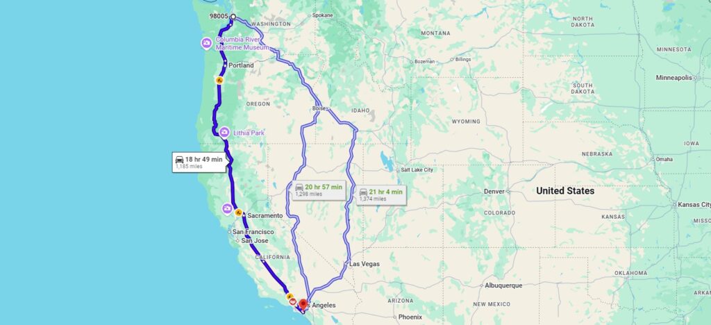 Bellevue, WA, 98005 to Irvine, CA, 92604