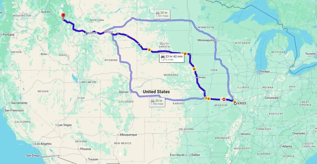 Eureka, MO, 63025 to Missoula, MT, 59808