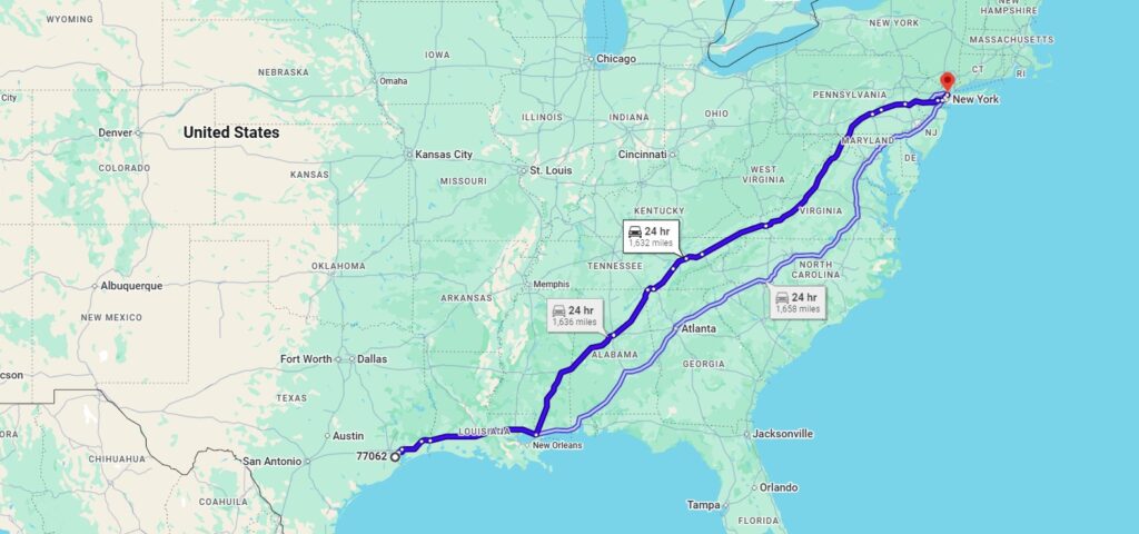 Houston, TX, 77062 to Fort Lee, NJ, 07024