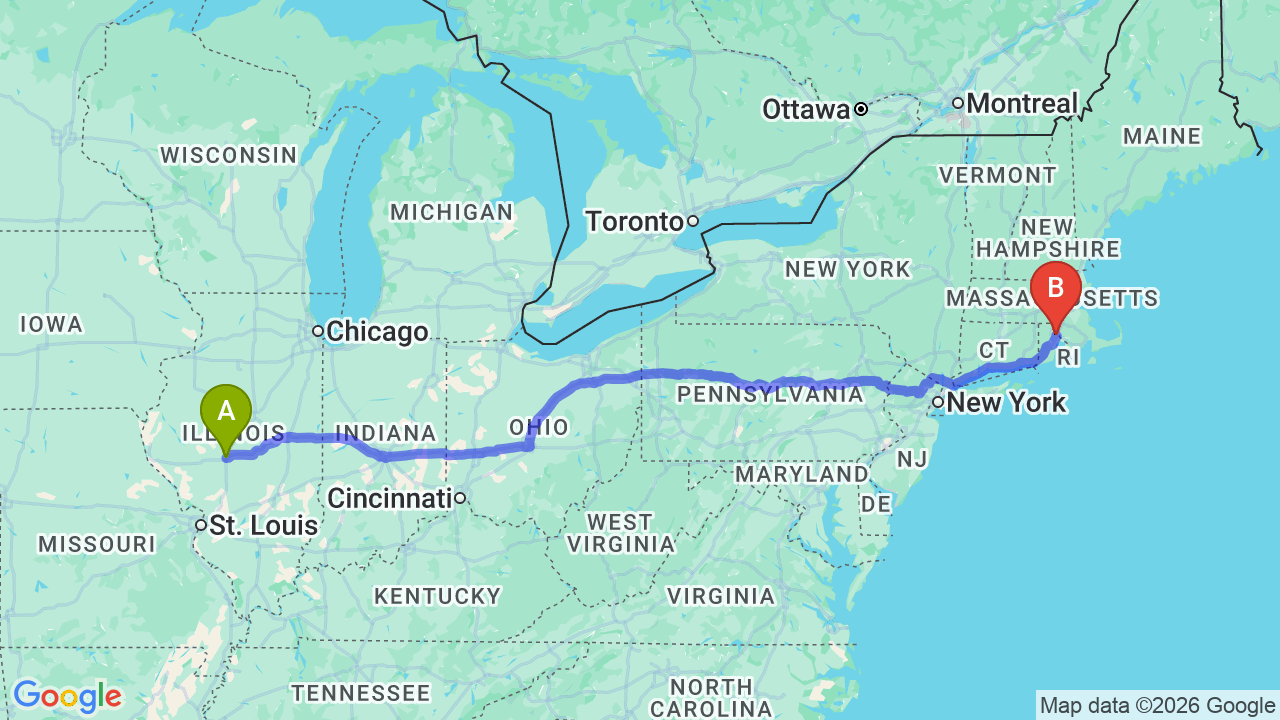 Route map: Illinois to Rhode Island Car Shipping: Your Professional Relocation Partner