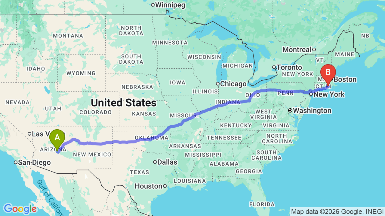 Route map: Arizona to Rhode Island Car Shipping: Your Professional Relocation Partner