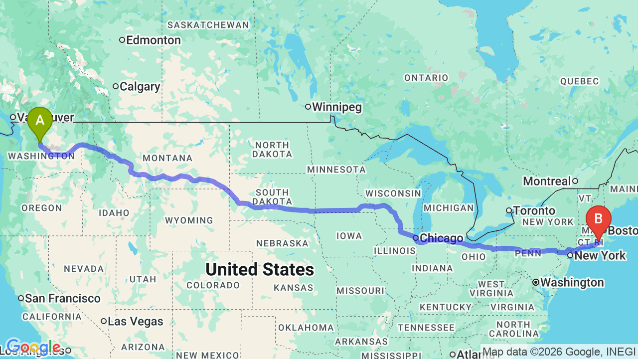 Route map: Washington to Rhode Island car shipping: Moving Your Vehicle Cross-Country