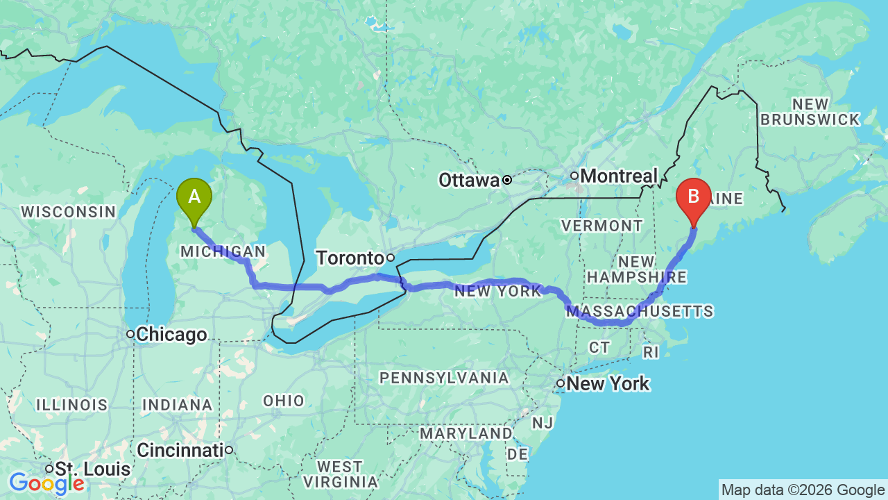 Route map: Michigan to Maine Car Shipping: Complete Guide