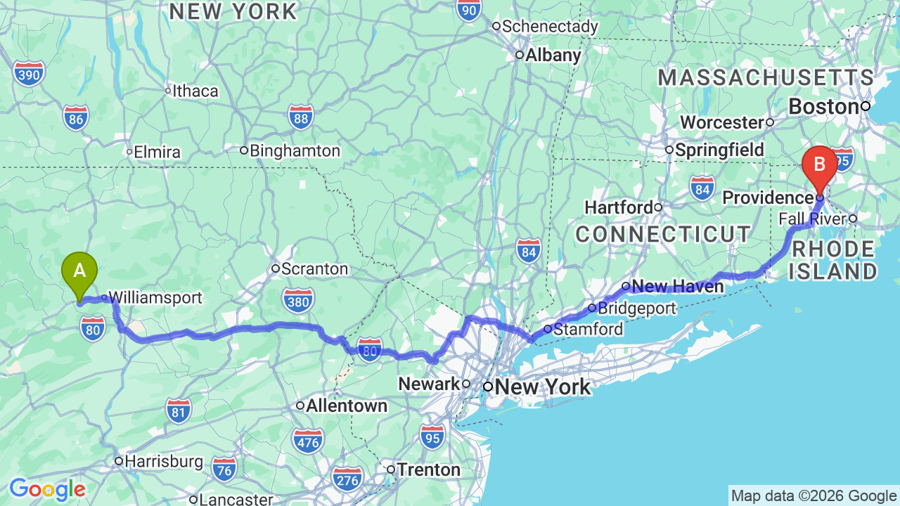 Route map: Pennsylvania to Rhode Island Car Shipping: Complete Relocator Guide