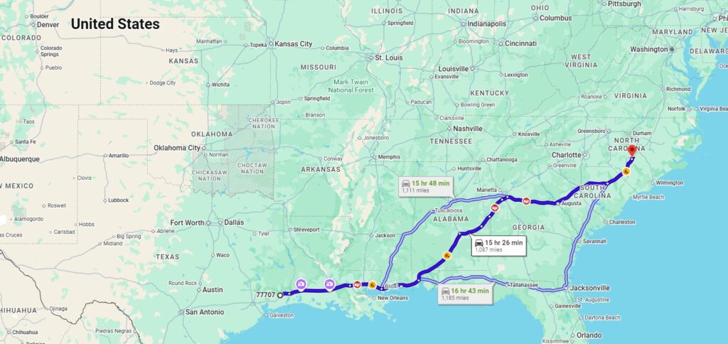 Beaumont, TX, 77707 to Eastover, NC, 28312