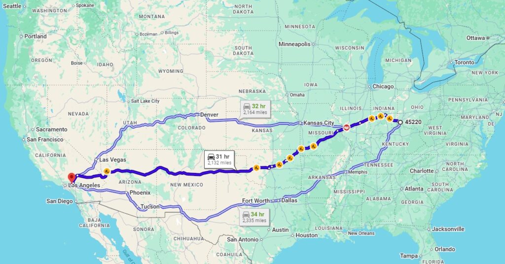 Cincinnati, OH, 45220 to Rancho Cucamonga, CA, 91730