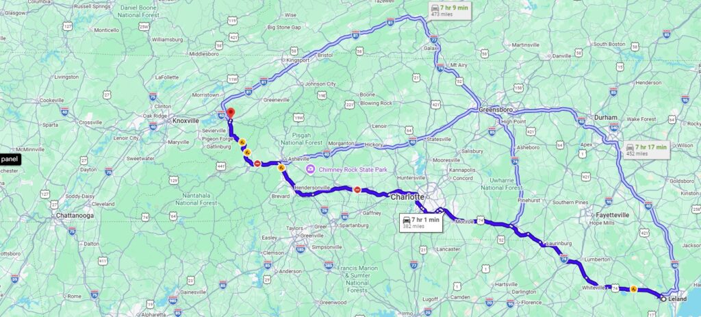 Leland, NC, 28451 to Newport, TN, 37821