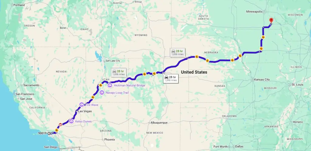 Los Angeles, CA, 90019 to Rochester, MN, 55904
