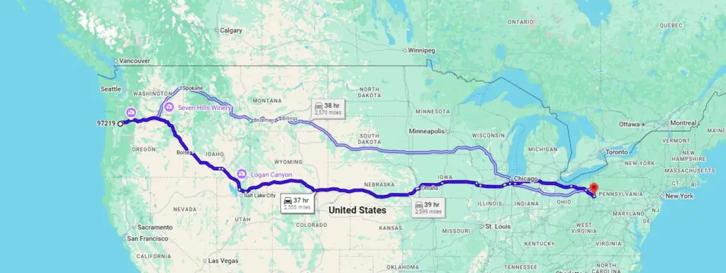Portland, OR, 97219 to Cranberry Township, PA, 16066