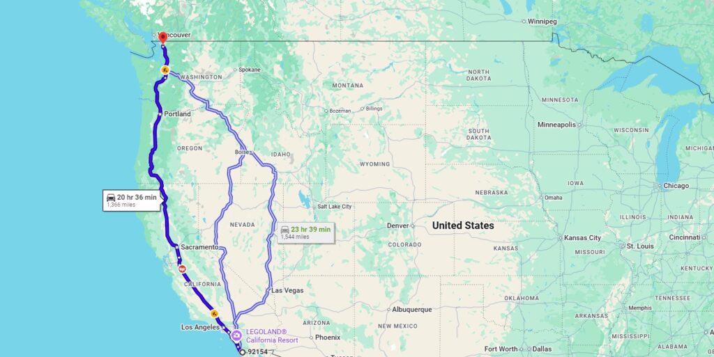 San Diego, CA, 92154 to Bellingham, WA, 98225